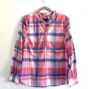 Talbots Madras Plaid Ruffled Popover Top Size S NWOT